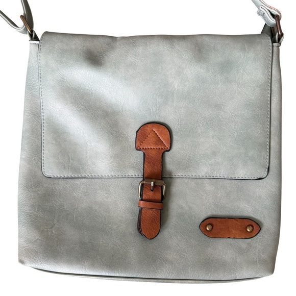 Square Shaped Flap Magnetic Buckle Crossbody Bag Green Unisex Shoulder Bag - Picture 6 of 11